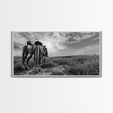 Grazing Horses, Cowboy Duo, Open Field, Equestrian Love Scene, Canvas Print, Western Wall Art, Rustic Ranch Living Room Decor