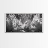 Ocean Splash, Sea Foam, Abstract Water, Coastal Waves, Framed Canvas Print, bathroom wall art, modern ocean photography, moody water art