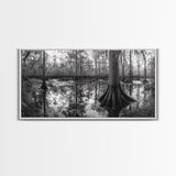Swamp Trees, Cypress Water, Nature Reflections, Marsh Scene, Framed Canvas Print, rustic cabin decor, hallway wall art, forest wall print