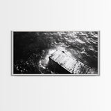 Weathered Dock, Water Reflections, Ocean Edge, Moody Texture, Framed Canvas Print, masculine office decor, minimalist lakehouse art