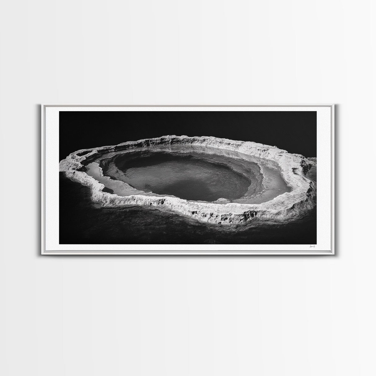 Natural Mineral Pool, Geothermal Abstract, Monochrome Texture, Framed Canvas Print, Minimalist Wall Art, Bathroom or Spa Decor