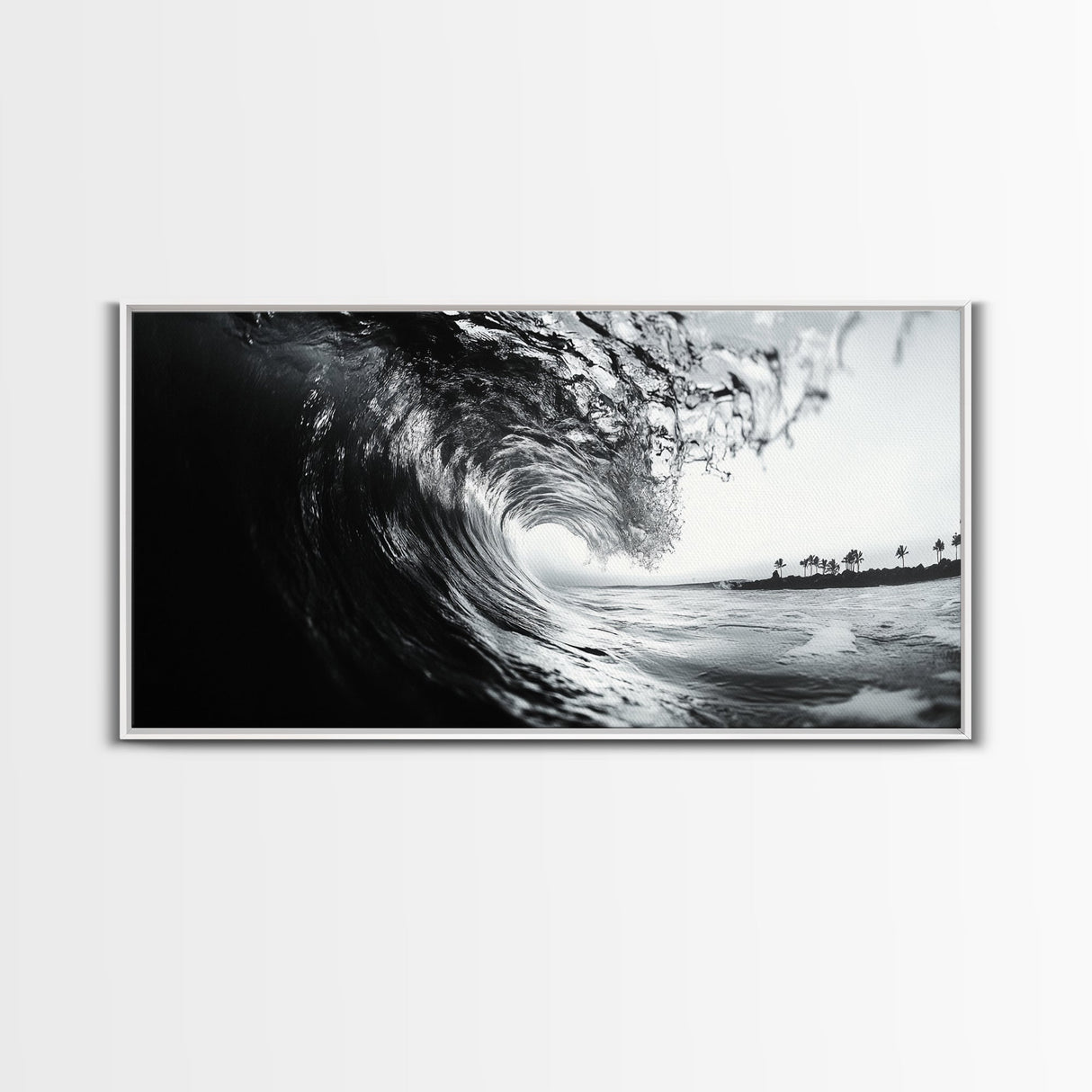 Ocean Wave Curl, Surf Tunnel, Tropical Coastline, Framed Canvas Print, Coastal Wall Art, Beach House Decor, Nature Photography