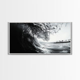 Ocean Wave Curl, Surf Tunnel, Tropical Coastline, Framed Canvas Print, Coastal Wall Art, Beach House Decor, Nature Photography