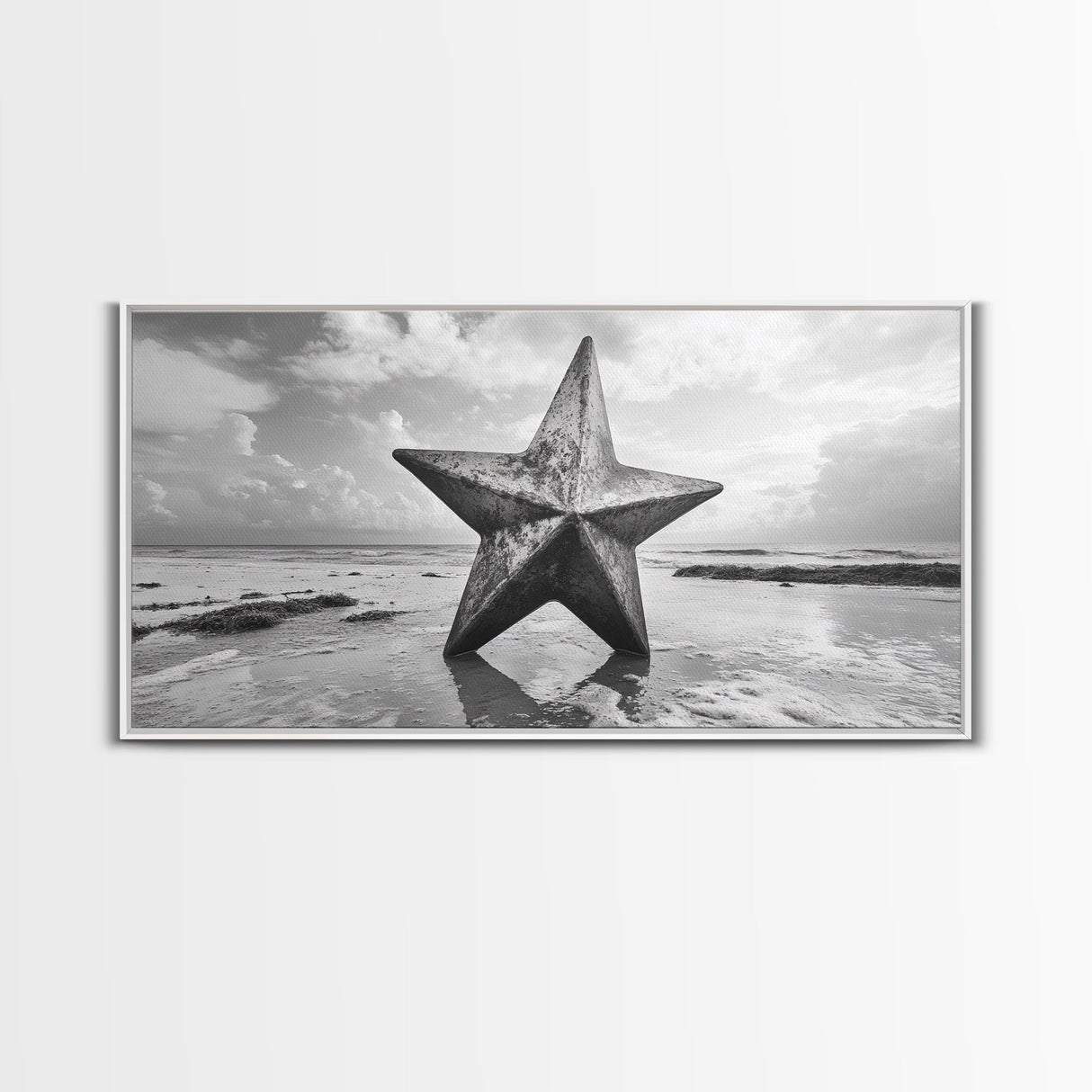 Weathered Star Sculpture, Coastal Symbol, Beach Art, Framed Canvas Print, Americana Wall Art, Entryway Decor, Rustic Beach House