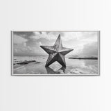 Weathered Star Sculpture, Coastal Symbol, Beach Art, Framed Canvas Print, Americana Wall Art, Entryway Decor, Rustic Beach House