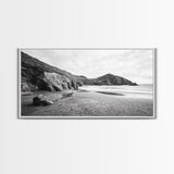 Coastal Cliffs, Ocean Shore, Scenic Beach, Framed Canvas Print, Nature Photography, Bathroom Wall Art, Neutral Tones, Coastal Home Decor
