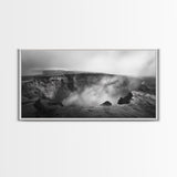 Volcanic Crater, Smoky Earth, Epic Landscape, Framed Canvas Print, Dramatic Nature Art, Study Room Decor, Moody Monochrome Photography