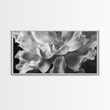Floral Closeup, Petal Texture, Macro Bloom, Canvas Print, Botanical Bedroom Wall Art, Black And White Flower, Modern Nature Photography