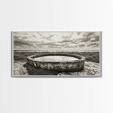 Water Trough, Overcast Skies, Ocean Breeze, Framed Canvas Print, Country Rustic Wall Art, Sepia Toned Fall Decor, Entryway Or Den Art