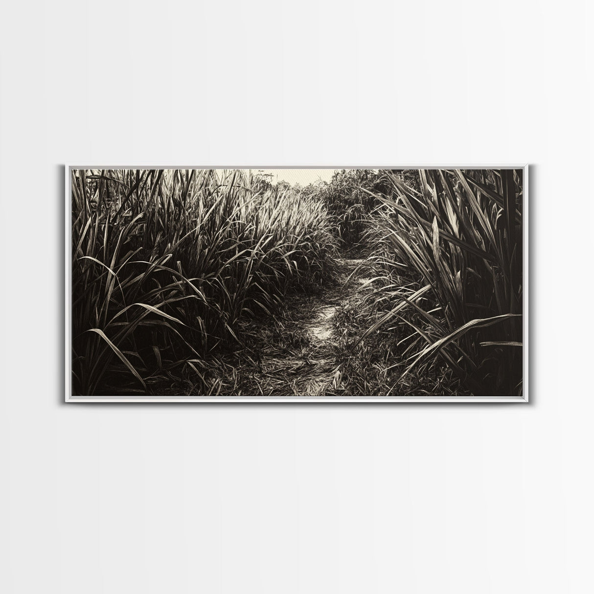 Grassy Trail Path, Earthy Nature Print, Rustic Outdoor Landscape, Wilderness Home Decor, Autumn Hallway Art, Framed Canvas Print