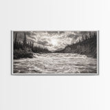 Mountain River Rapids, Adventure Landscape, Moody Forest Wall Art, Nature Explorer Vibes, Rustic Cabin Decor, Canvas Print