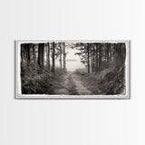 Forest Path, Island View, Vintage Border, Nature Trail, Canvas Print, Sepia Landscape Art, Entryway Wall Art, Woodland Photography Style