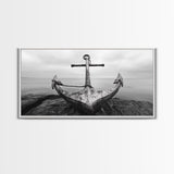 Nautical Anchor Art, Coastal Photography, Rustic Beach Decor, Framed Canvas Print, Bathroom or Lake House Wall Art, Minimal Style