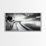 Calm Beach, Grassy Dunes, Serene Shoreline, Peaceful Water, Framed Canvas Print, Minimalist Art, Bedroom Wall Decor, Coastal Calm