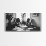 Leather Chairs, Cowhide Rug, Indoor Plants, Modern Farmhouse, Framed Canvas Print, Minimalist Living Room Art, Cozy Home Decor