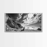 Howling Dog, Seaside Cliffs, Cloudy Sky, Wild Beach, Canvas Print, Nature Animal Art, Rustic Fall Wall Decor, Entryway Accent, Bedroom Wall Art