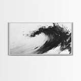 Abstract Wave, Black White, Modern Ink, Ocean Motion, Canvas Print, Minimalist Art, Office Wall Decor, Contemporary Coastal Style