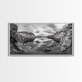 Mountain Lake, Rocky View, Cloud Reflection, Nature Landscape, Canvas Print, Rustic Home Decor, Bedroom Wall Art, Explorer Style