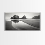 Seaside Rocks, Reflected Sky, Calm Ocean, Landscape Photography, Framed Canvas Print, Zen Wall Art, Modern Minimalist Decor, Modern Home Decor