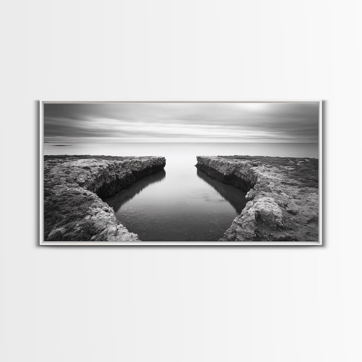 Rocky Inlet, Ocean View, Symmetry Nature, Coastal Zen, Canvas Print, Minimalist Bathroom Art, Tranquil Bedroom Wall Decor, Entryway Accent