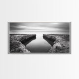 Rocky Inlet, Ocean View, Symmetry Nature, Coastal Zen, Canvas Print, Minimalist Bathroom Art, Tranquil Bedroom Wall Decor, Entryway Accent