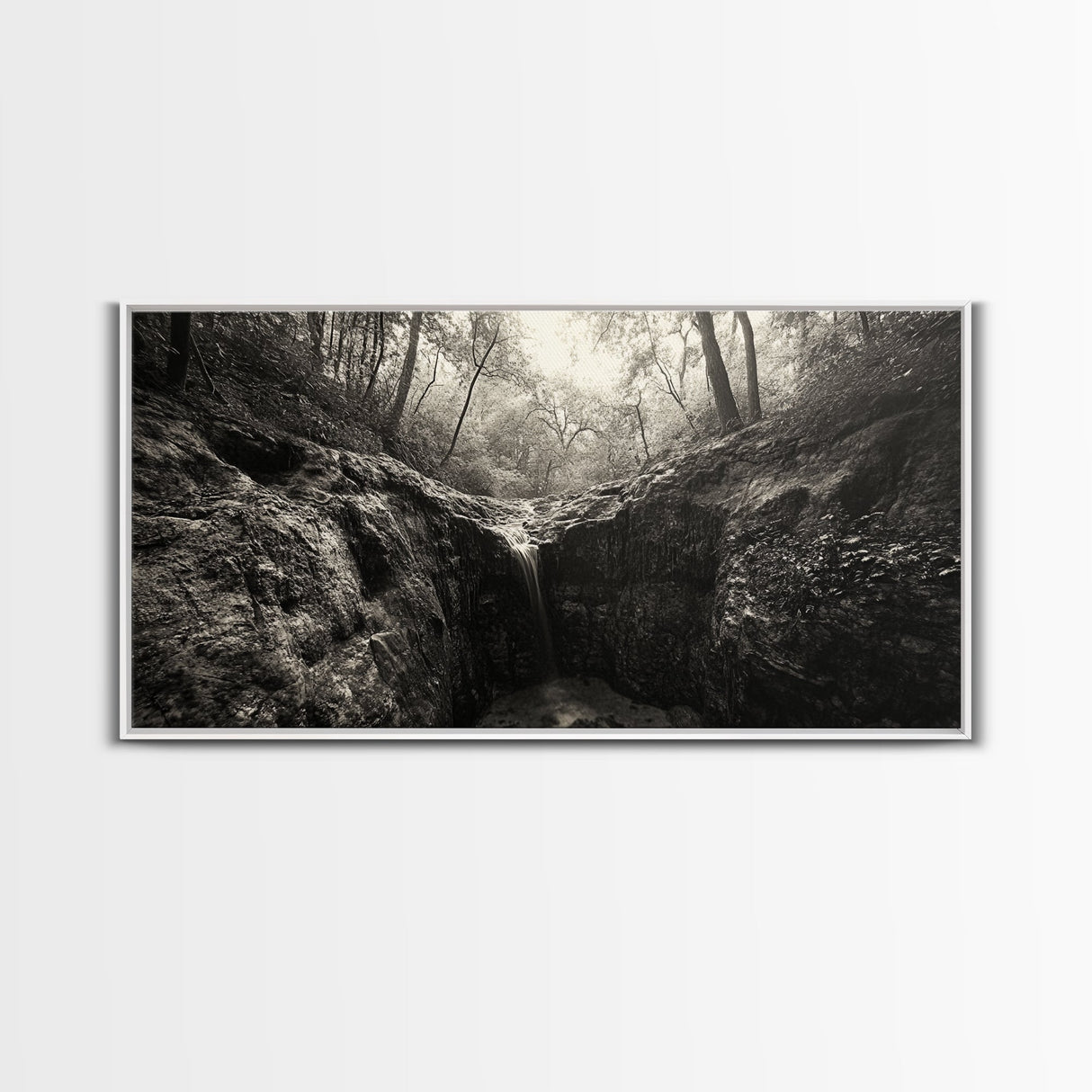 Forest Waterfall, Wooded Creek, Serene Nature, Rustic Landscape, Framed Canvas Print, Fall Cabin Wall Art, Nature Lover Decor