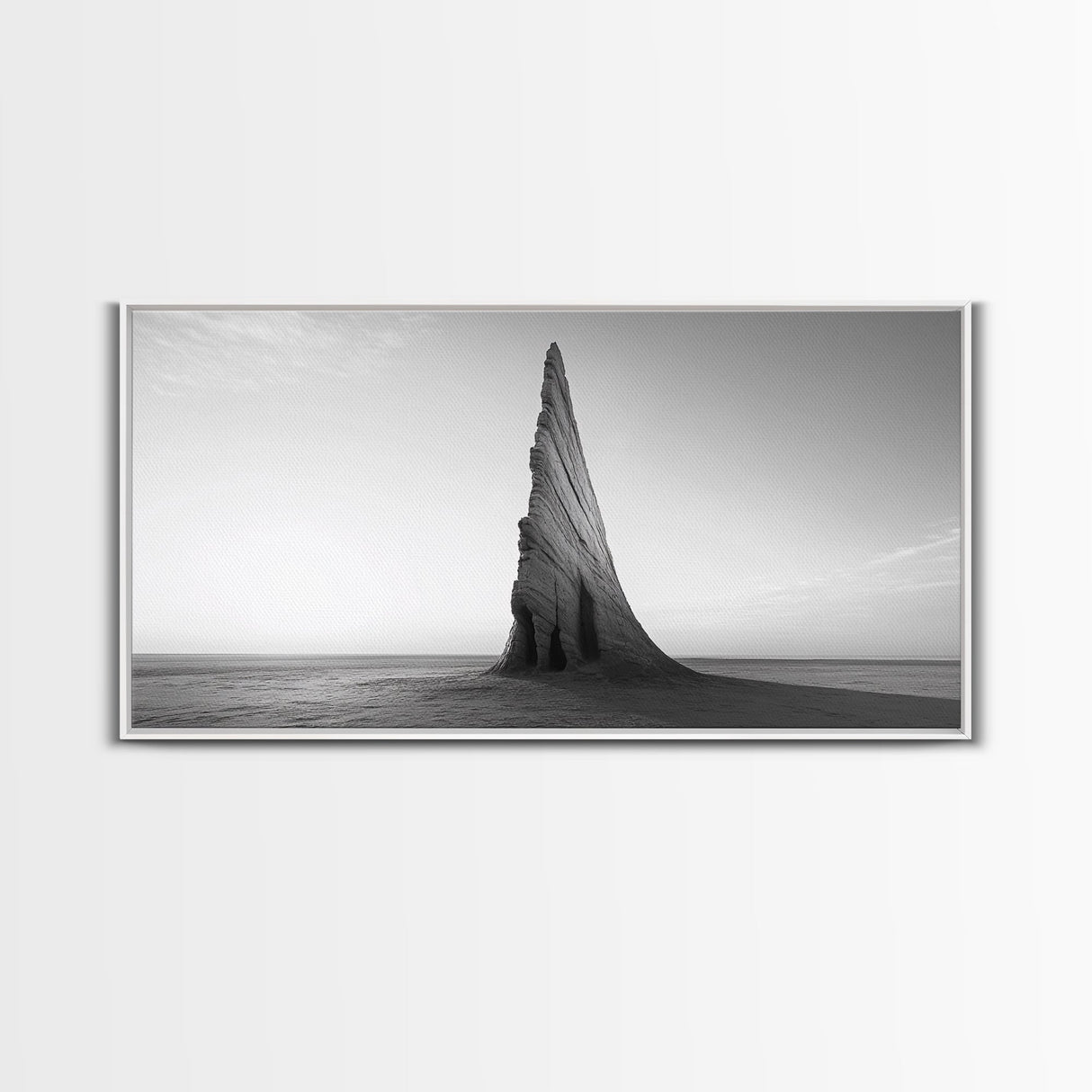 Sharp Spire, Abstract Rock, Desert Sculpture, Canvas Print, Minimalist Wall Art, Office Decor, Nature Geometry, Monochrome Art