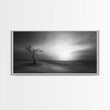 Lonely Tree, Dramatic Desert, Emotional Landscape, Framed Canvas Print, Bedroom Wall Art, Black White Decor, Surreal Art Vibes