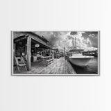 Dockside Market, Nautical Vibes, Fishing Village, Framed Canvas Print, Coastal Kitchen Art, Rustic Decor, Oceanfront Life Scene