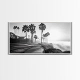 Palm Tree Pathway, Beachfront Neighborhood Vibes, Coastal Street Scene, Framed Canvas Print, Entryway Art, Minimalist Coastal Home Decor