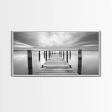 Wooden Dock Scene, Peaceful Lake Sunset, Minimalist Waterfront, Canvas Print, Zen Bedroom Wall Art, Tranquil Meditation Decor