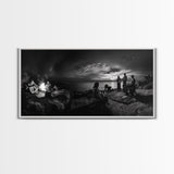 Campfire Gathering, Boho Night Vibes, Music Outdoors Scene, Framed Canvas Print, Living Room Wall Art, Folk Rustic Aesthetic