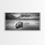 Beach Leaf Still, Autumn Nature Scene, Calm Ocean Shoreline, Canvas Print, Fall Bathroom Wall Art, Neutral Earth Tone Decor