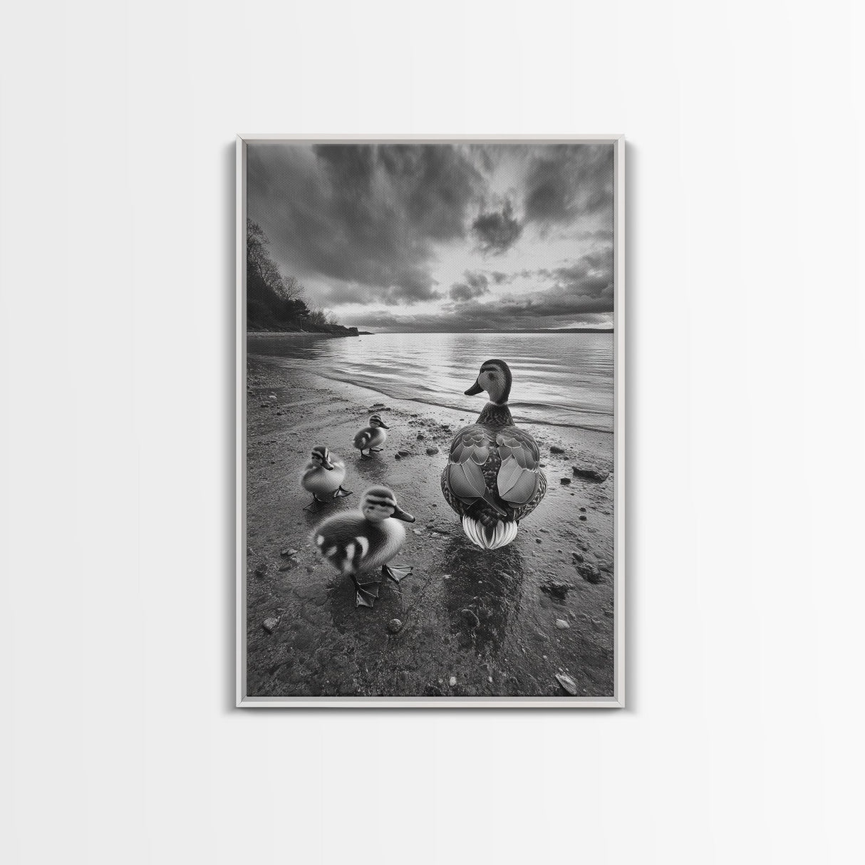 Duck Family, Lakeside Peace, Nature Walk, Canvas Print, Wholesome Wall Art, Nursery Animal Decor, Cozy Autumn Photography Style