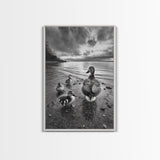 Duck Family, Lakeside Peace, Nature Walk, Canvas Print, Wholesome Wall Art, Nursery Animal Decor, Cozy Autumn Photography Style