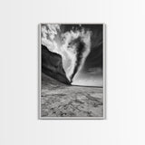 Tornado Beach Scene, Stormy Skies, Black and White Drama, Nature Photography, Framed Canvas Print, Office Wall Art, Moody Minimalist Decor