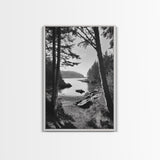 Woodland Cove Path, Tranquil Forest Scene, Nature Escape Art, Canvas Print, Cabin Wall Art, Coastal Boho Decor, Black White Landscape