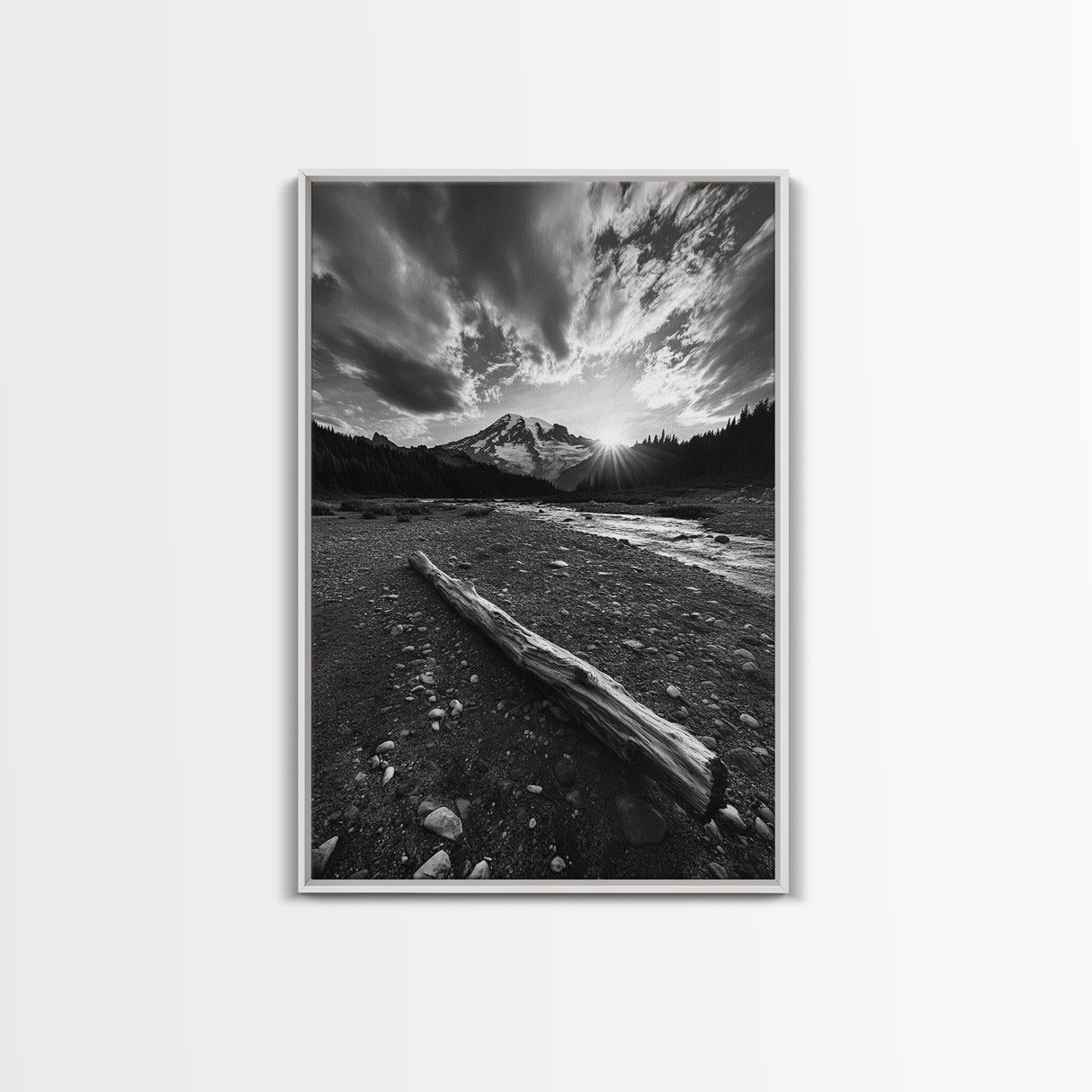 Mountain Sunrise Drift, Alpine Peak Glow, Majestic Morning View, Framed Canvas Print, Entryway Wall Art, Moody Nature Decor, Cabin Style