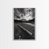 Mountain Sunrise Drift, Alpine Peak Glow, Majestic Morning View, Framed Canvas Print, Entryway Wall Art, Moody Nature Decor, Cabin Style