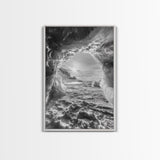 Ice Cave Opening, Winter Wonderland, Arctic Light, Framed Canvas Print, Bedroom Wall Art, Nordic Landscape, Minimalist Winter Art