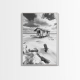 Frozen Cabin Scene, Snowy Landscape, Winter Monochrome, Canvas Print, Cabin Wall Art, Rustic Winter Decor, Nature Photography