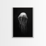 Elegant Jellyfish Art, Ocean Wildlife, Monochrome Marine, Framed Canvas Print, Bathroom Decor, Nautical Wall Art, Minimalist Sea Life