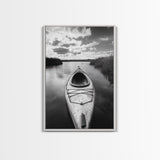 Kayak Lake View, Serene Water Landscape, Outdoor Adventure Art, Canvas Print, Cabin Wall Decor, Nature Lover Gift, Minimalist Water Art