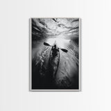 Kayaking Exploration, River Reflections, Adventure Sport, Framed Canvas Print, Office Wall Art, Moody Travel Photography, Nature Wall Decor