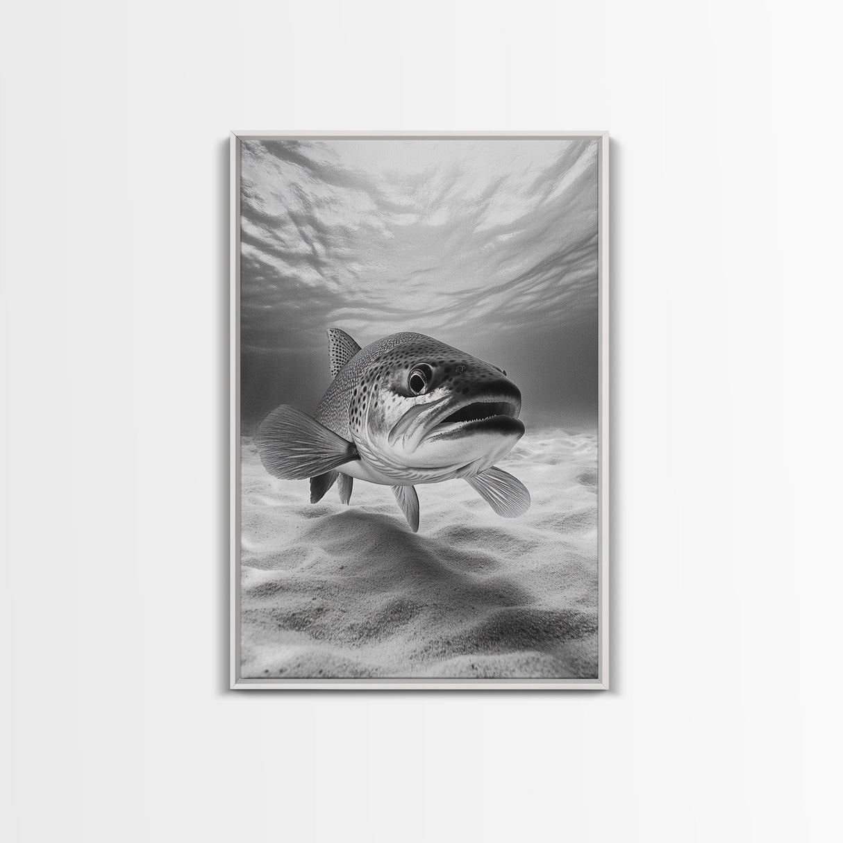 Underwater Trout Closeup, Realistic Fish, Nature Photography, Canvas Print, Man Cave Art, Fishing Lover Gift, Rustic Lake Decor