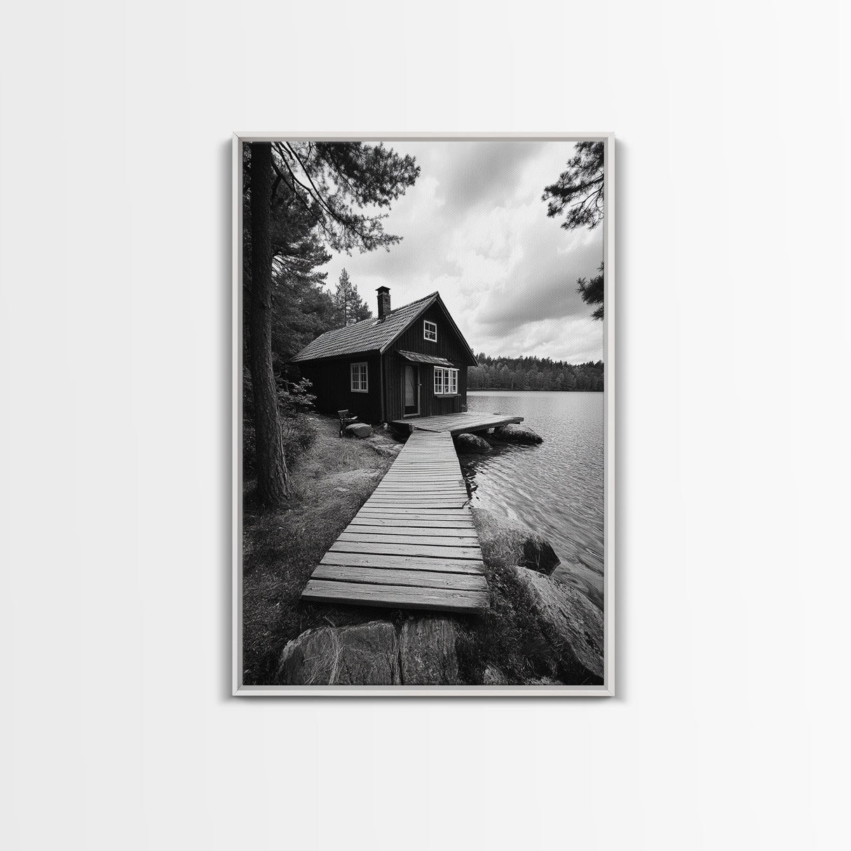 Lake Cabin Path, Nordic Forest Retreat, Nature Escape, Canvas Print, Cozy Wall Art, Scandinavian Decor, Fall Rustic Living Room Art