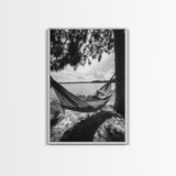 Hammock Lake View, Peaceful Retreat, Summer Breeze, Canvas Print, Boho Outdoor Art, Bedroom Relaxation Decor, Minimalist Coastal Vibe