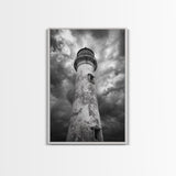 Stormy Lighthouse Closeup, Dramatic Skies, Weathered Beacon, Canvas Print, Coastal Decor, Dark Nautical Wall Art, Moody Ocean Theme