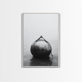 Buoy Stillness, Ocean Fog, Minimal Water, Framed Canvas Print, Nautical Wall Art, Bathroom Decor, Calm Coastal Black and White Art