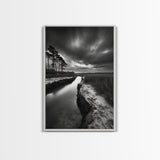 Misty Marsh Path, Moody Landscape, Nature Wall Decor, Living Room Art, Canvas Print, Black and White Photography, Autumn Wall Art